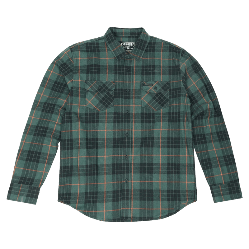 Front view of the Fasthouse Saturday Night Special Flannel in colour Pine Black