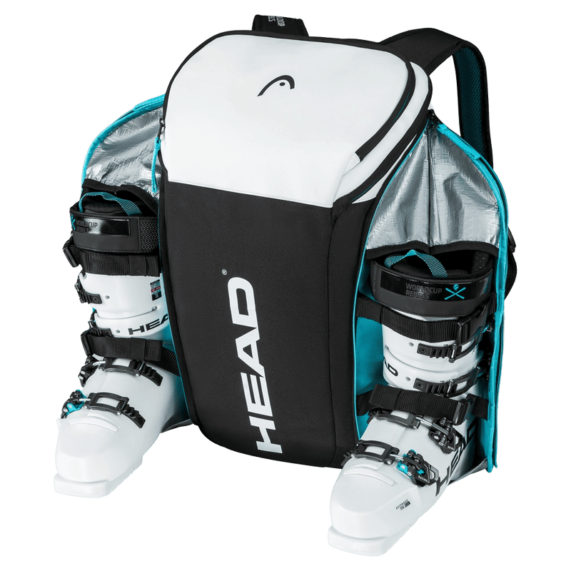 Front view of Head Rebels Racing Backpack in colour Black/White/Speed Blue.