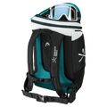 Side view of Head Rebels Racing Backpack in colour Black/White/Speed Blue.