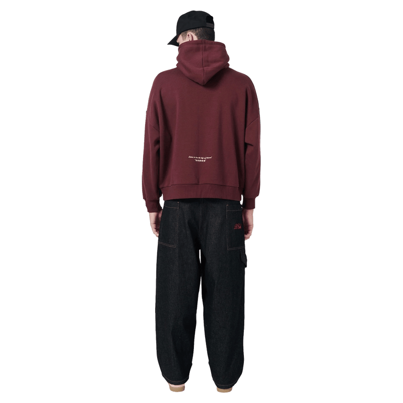 Back view of Barney Cools Scribe Hood in colour Oxblood.