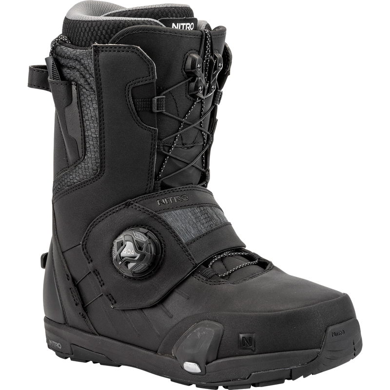 Main view of the Nitro Profile Step On TLS Snowboard Boots in Black colourway, men's model.