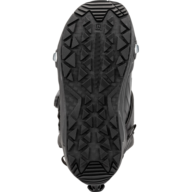 Sole view of the Nitro Profile Step On TLS Snowboard Boots in Black colourway, men's model.