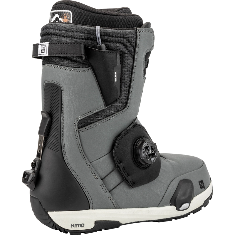 Back view of the Nitro Profile Step On TLS Snowboard Boots in Charcoal colourway, men's model.