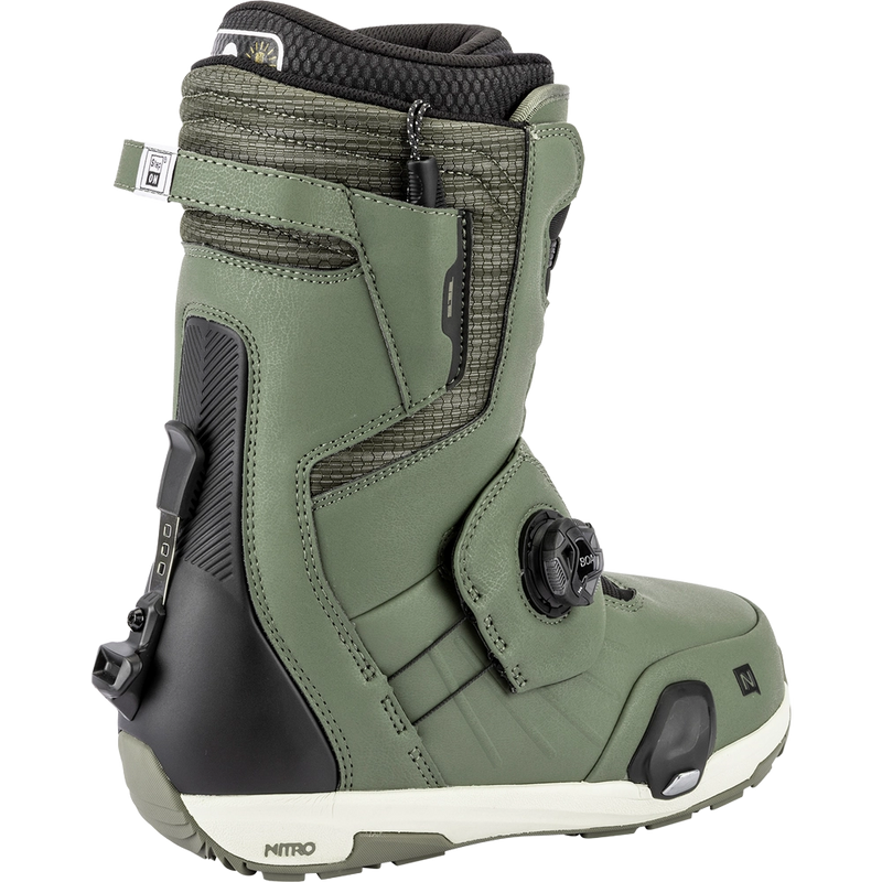 Back view of the Nitro Profile Step On TLS Snowboard Boots in Shadow colourway, men's model.