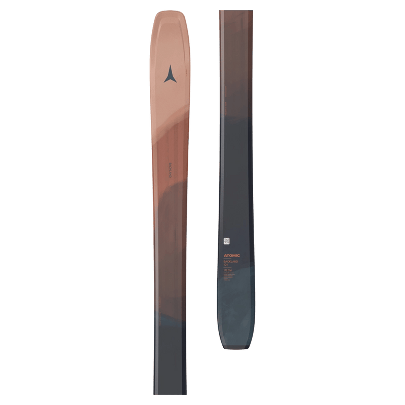Tip and tail view of the Atomic 2027 Backland 101 Skis for Women in Redwood Brick