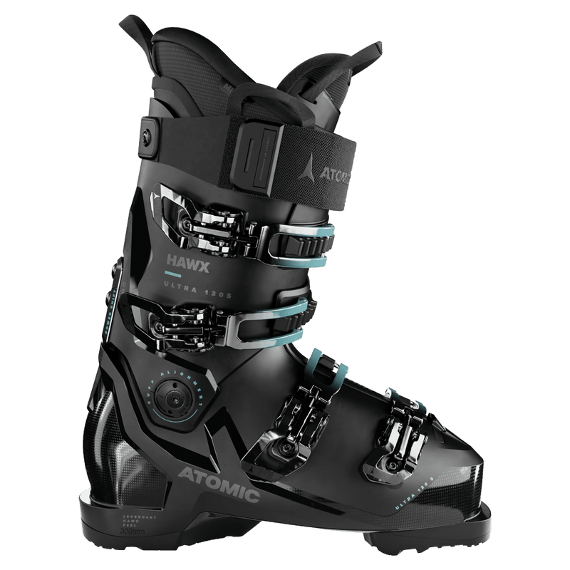 Side view of the Atomic Hawx Ultra 130 S GW Ski Boots in Black Teal