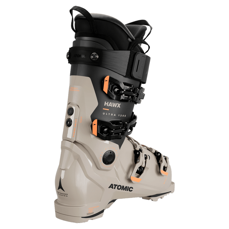 Rear view of the Atomic Hawx Ultra 120 S GW Ski Boots in Cement Black Orange