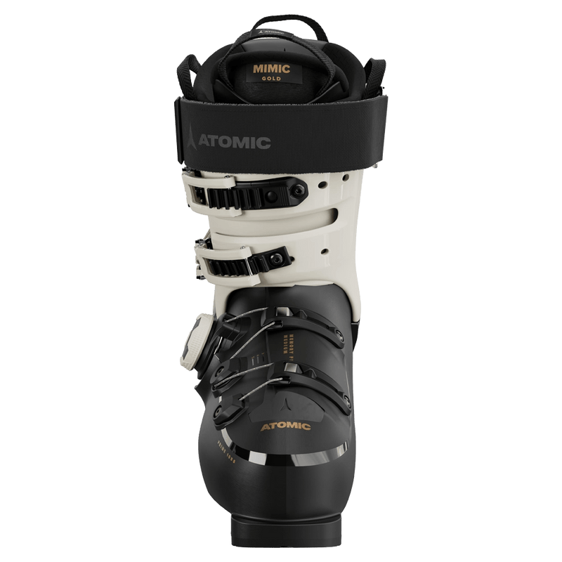 Front view of the Atomic Hawx Prime 105 S BOA Ski Boots for women in Black-Stone-Gold