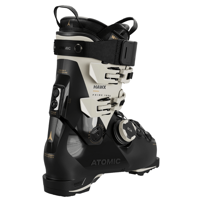 Rear view of the Atomic Hawx Prime 105 S BOA Ski Boots for women in Black-Stone-Gold