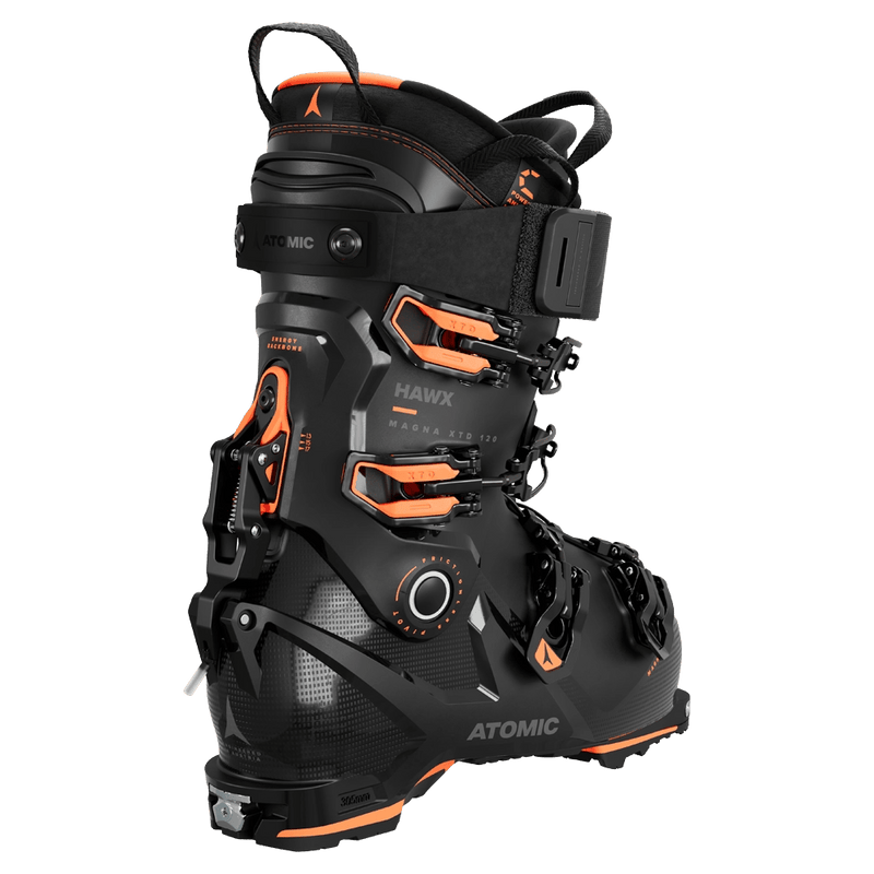 Rear view of the Atomic Hawx Magna XTD 120 Ski Boots in Black Orange