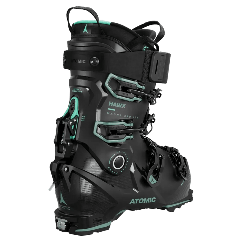 Rear view of the Atomic Hawx Magna XTD 105 GW Ski Boots for Women in Black-Teal