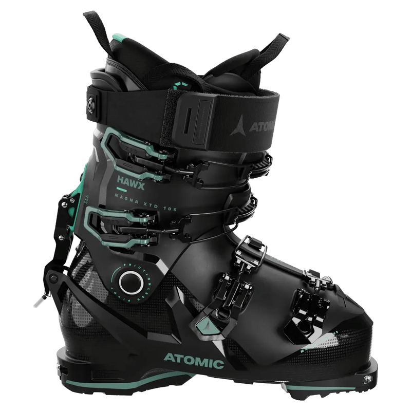 Side view of the Atomic Hawx Magna XTD 105 GW Ski Boots for Women in Black-Teal