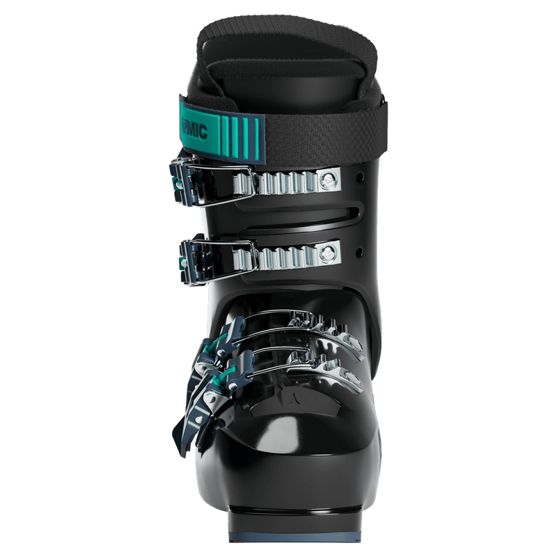 Front view of the Atomic Hawx 4 Ski Boots - Kids in Black-Aqua