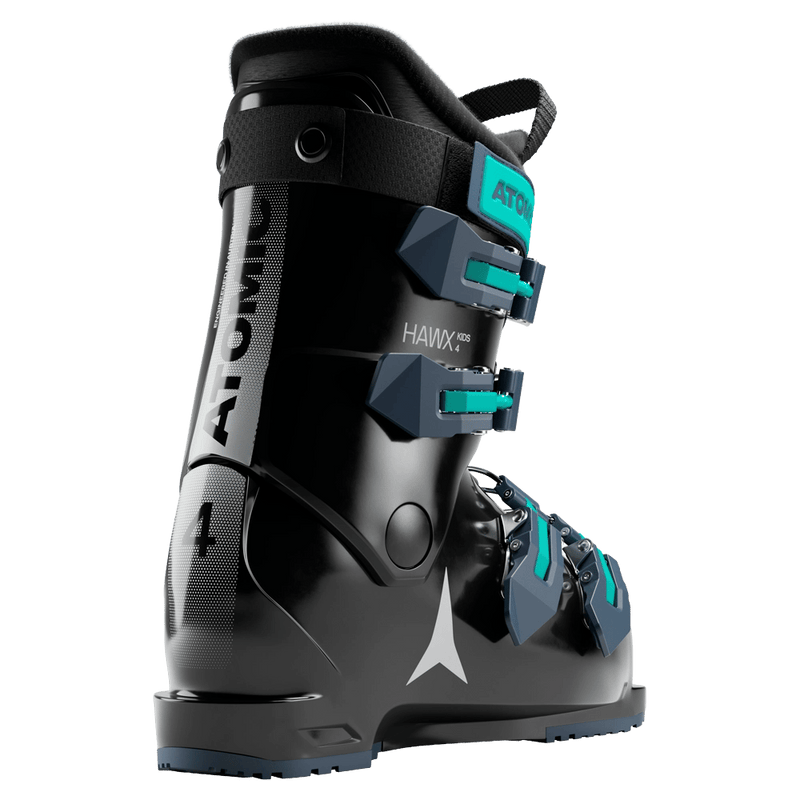 Rear view of the Atomic Hawx 4 Ski Boots - Kids in Black-Aqua