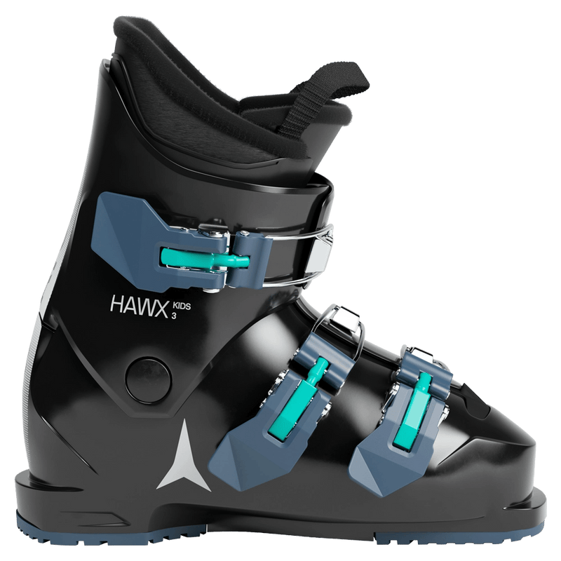 Side view of the Atomic Hawx 3 Ski Boots - Kids in Black Teal