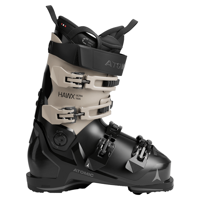Side view of the Atomic Hawx Ultra 110 S Ski Boots in Black Cement