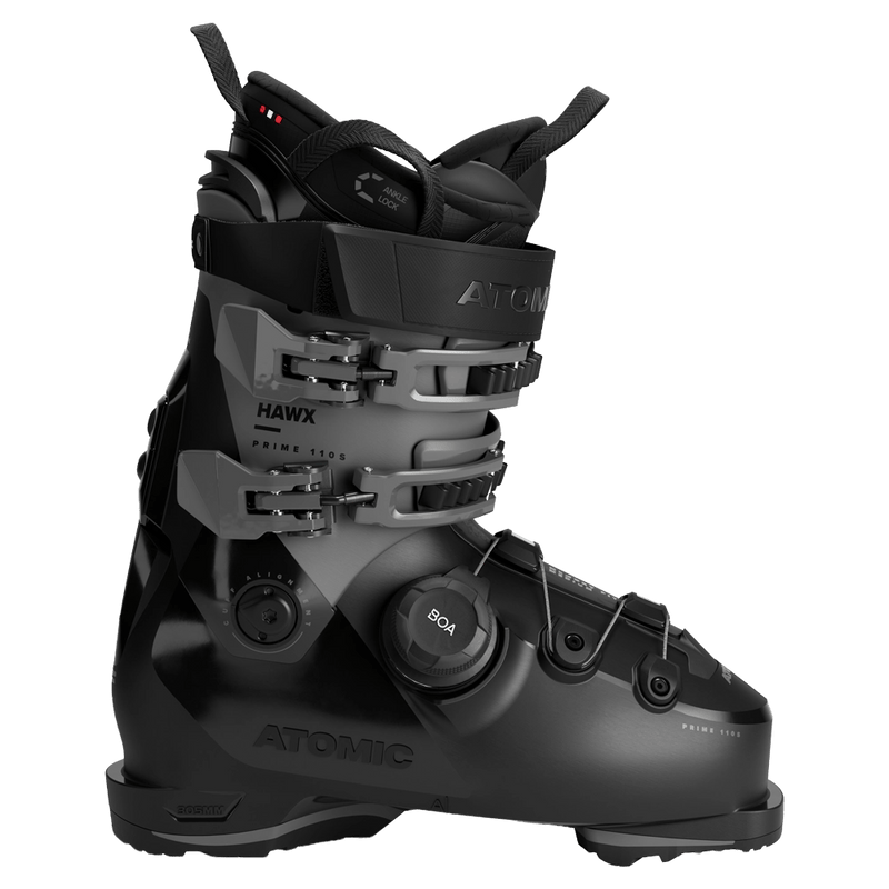 Side view of the Atomic Hawx Prime 110 S BOA Ski Boots in Black Anthracite