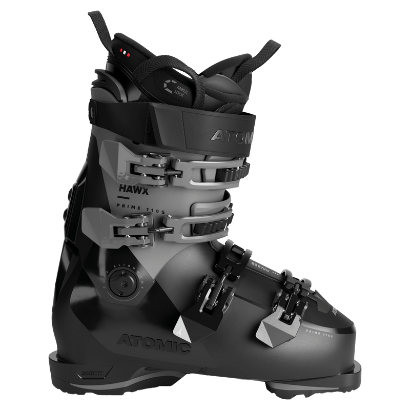 Side view of the Atomic Hawx Prime 110 S Ski Boots in Black Anthracite