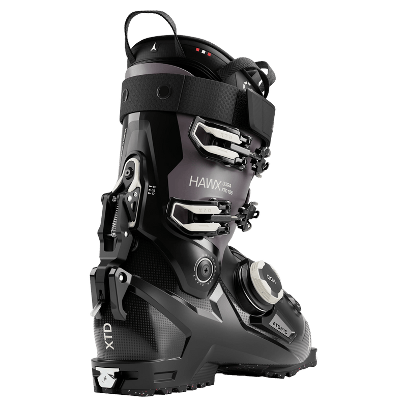 Rear view of the Atomic Hawx Ultra XTD 105 BOA Ski Boots for women in Black - Not Purple