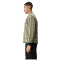 Side view of Afends Altitude Recycled Boxy Long Sleeve Tee in colour Stone Stripe.