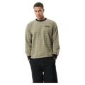 Front view of Afends Altitude Recycled Boxy Long Sleeve Tee in colour Stone Stripe.