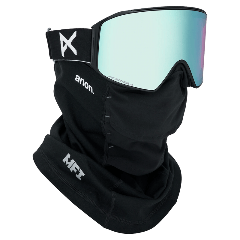 Face Mask view of the Anon M4 Cylindrical Goggles in Black, Perceive Variable Blue lens, unisex model