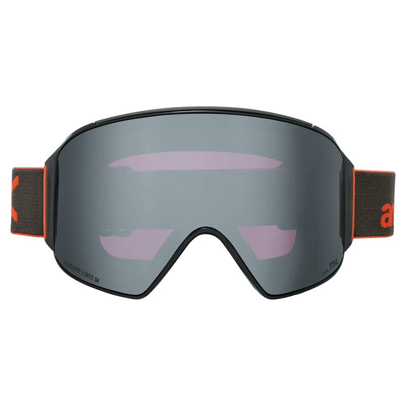 Front view of the Anon M4 Cylindrical Goggles in Fiesta Red, Perceive Sunny Onyx lens, unisex model