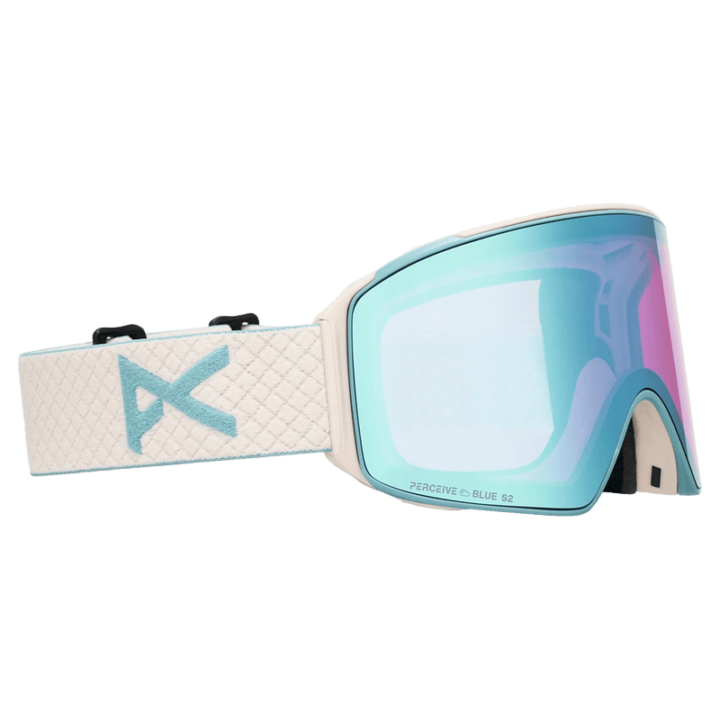 Main view of the Anon M4 Cylindrical Goggles in Oat, Perceive Variable Blue lens, unisex model