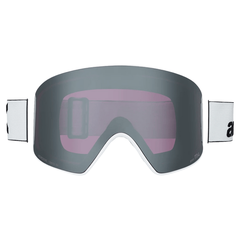 Front view of the Anon M4 Cylindrical Goggles in White, Perceive Sunny Onyx lens, unisex model