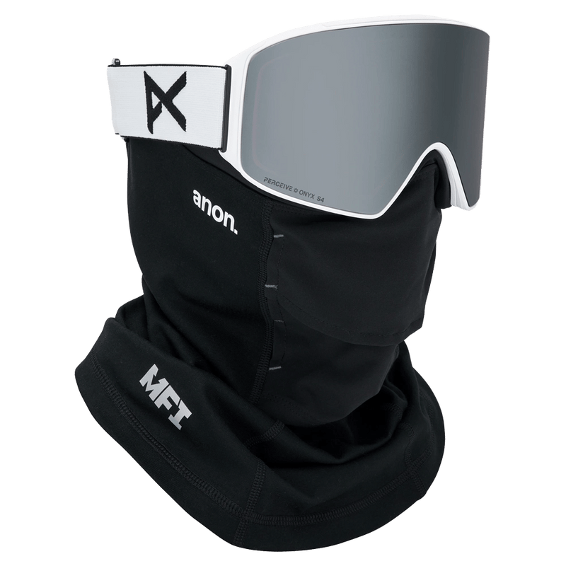 Face mask view of the Anon M4 Cylindrical Goggles in White, Perceive Sunny Onyx lens, unisex model