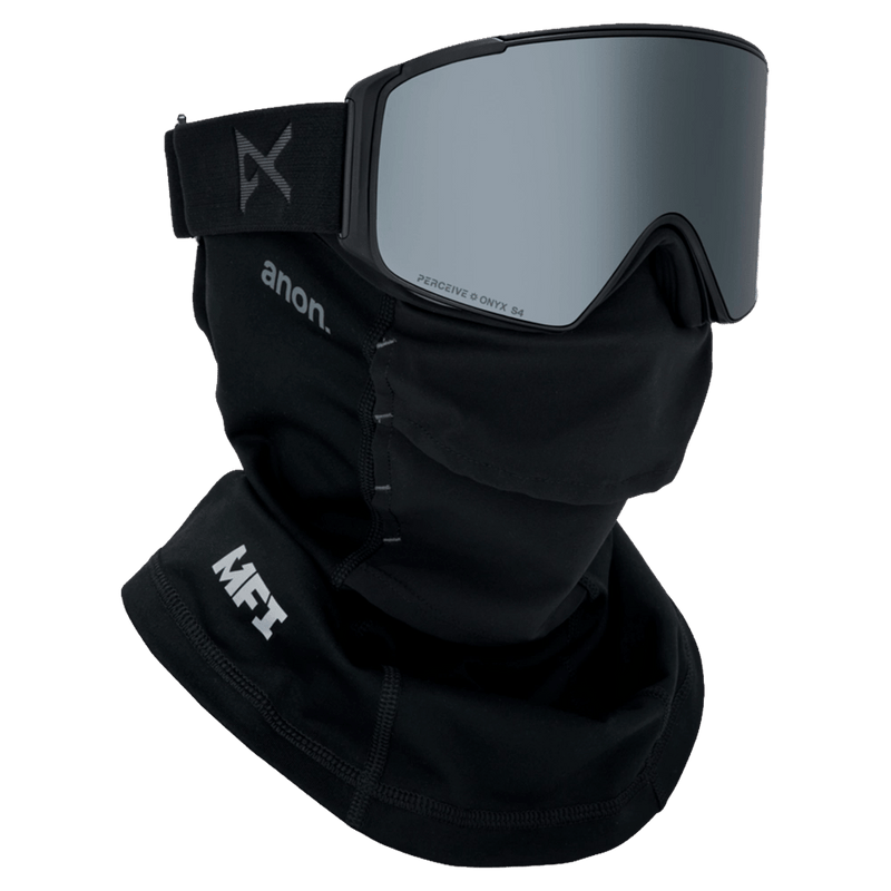 Face mask view of the Anon M4S Cylindrical Goggles in Smoke, Perceive Sunny Onyx lens, unisex model