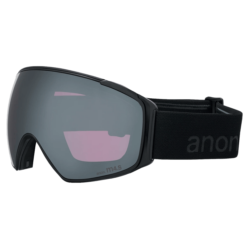 Side view of the Anon M4S Toric Low Bridge Goggles in Smoke, Perceive Sun Onyx lens, unisex model