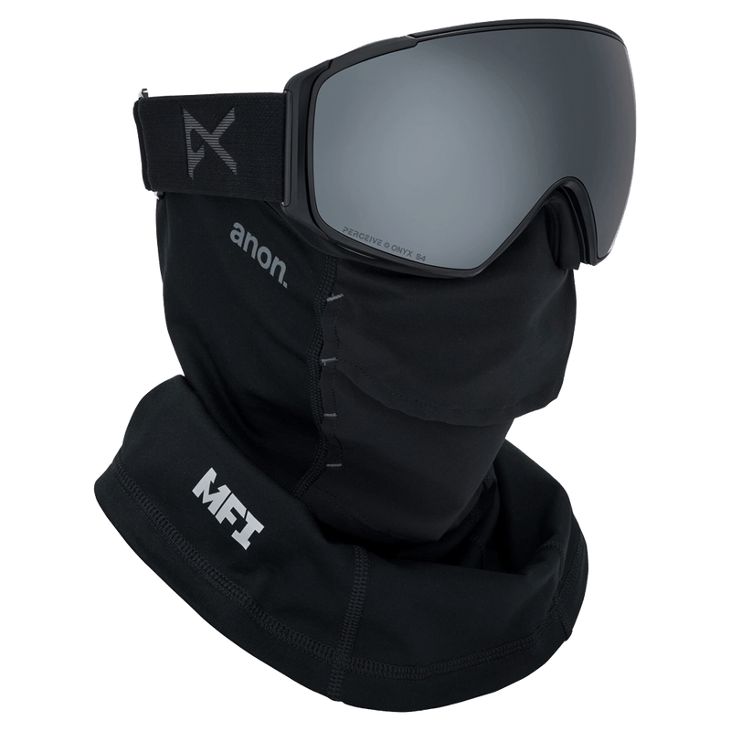 Face mask view of the Anon M4S Toric Low Bridge Goggles in Smoke, Perceive Sun Onyx lens, unisex model