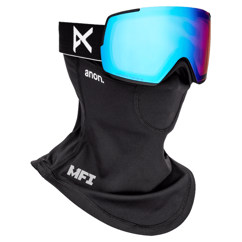Face mask view of the Anon M5S Toric Goggles in Black, Perceive Variable Blue lens, unisex model