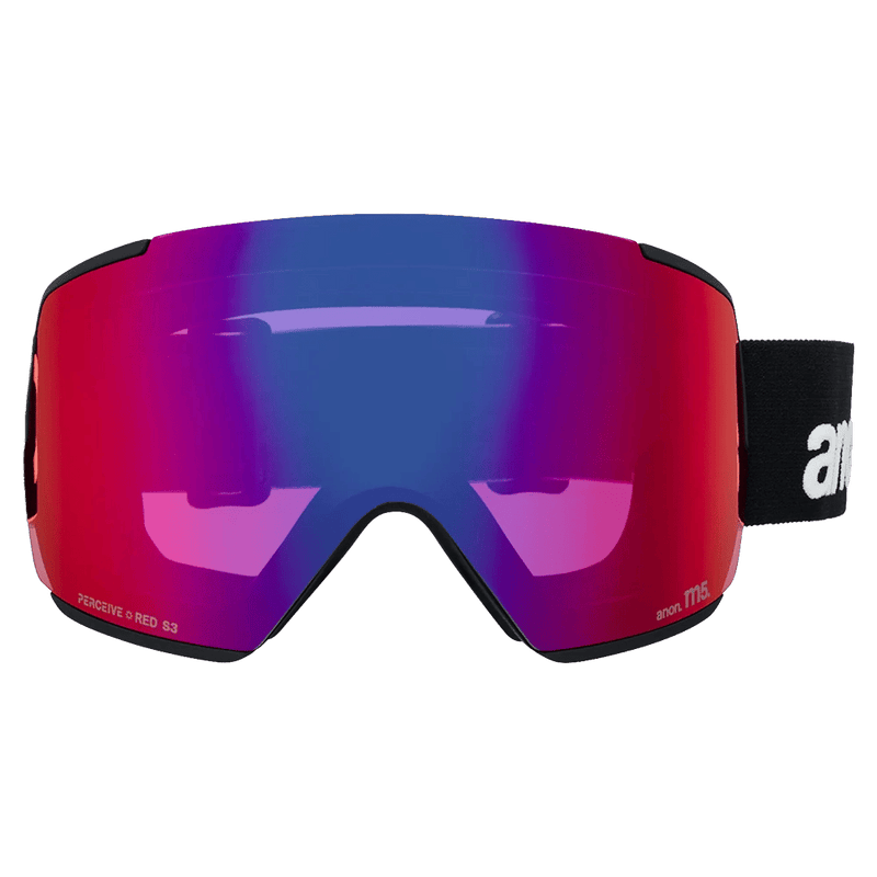 Front view of the Anon M5 Toric Low Bride Goggles in Black, Perceive Sunny Red lens, unisex model