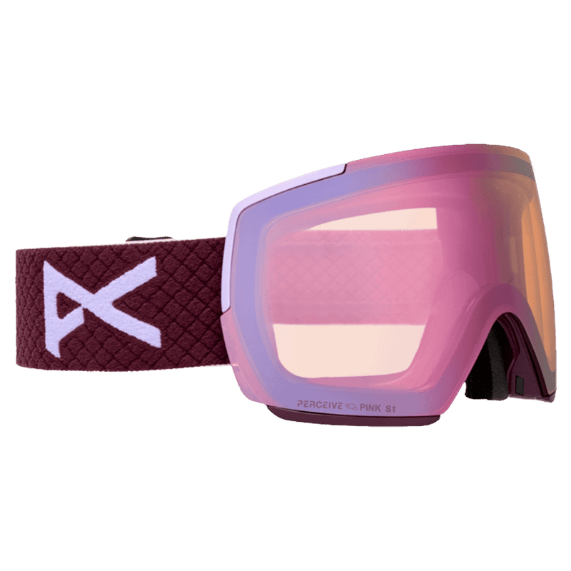 Main view of the Anon M5 Toric Goggles in Deep Cherry, Perceive Cloudy Pink lens, unisex model