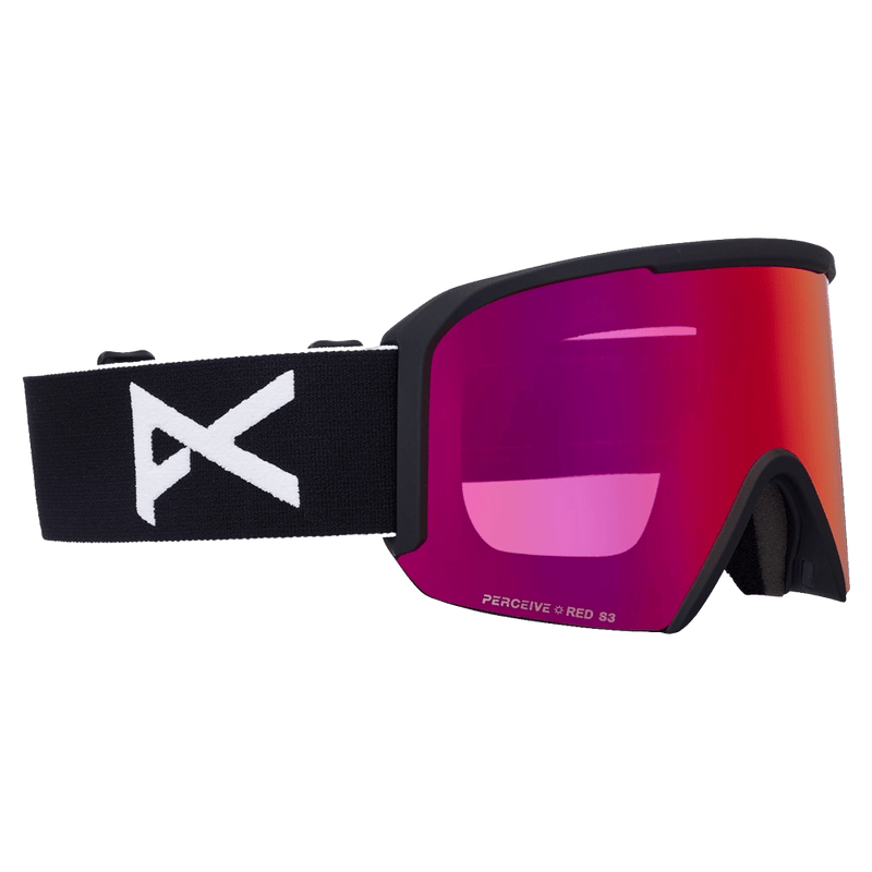 Main view of the Anon Nesa Goggles in Black, Perceive Sunny Red lens, unisex model