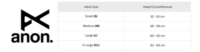 Anon helmet size chart for adults