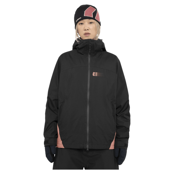 Front view of the Armade Ansel 2L Shell Jacket in Black and Faded Rose colourway, unisex's model