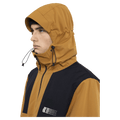 Hood view of the Armada Bargs 2L Insulated Jacket in Dazzler colourway, unisex's model