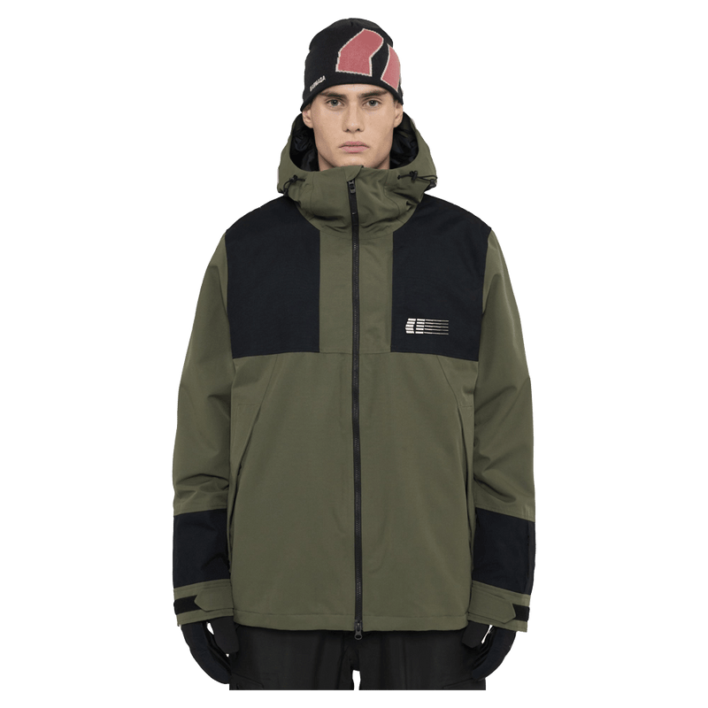 Front view of the Armada Bargs 2L Insulated Jacket in Olive colourway, unisex's model