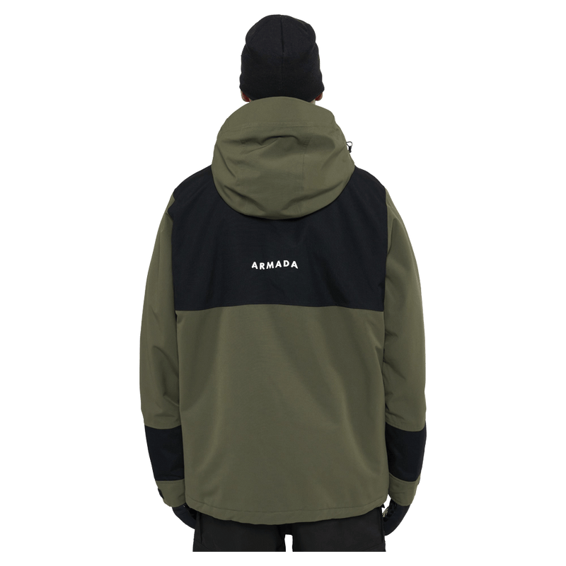 Back view of the Armada Bargs 2L Insulated Jacket in Olive colourway, unisex's model