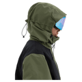 Hood view of the Armada Bargs 2L Insulated Jacket in Olive colourway, unisex's model