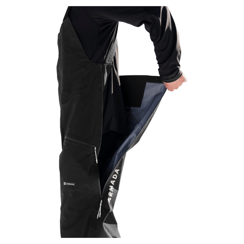 Side view of the Armada Coveted 3L Bib in Black colourway, men's model