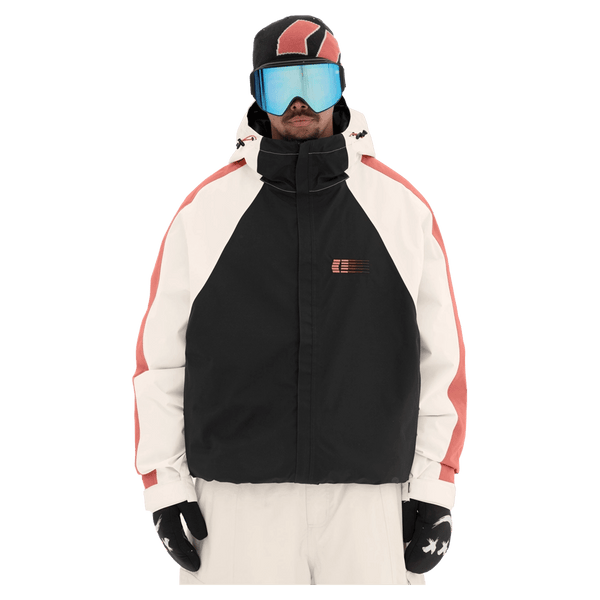 Front view of the Armada Gansett 2L Insulated Jacket in black, cream and faded rose colourway, unisex's model