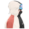 Hood view of the Armada Gansett 2L Insulated Jacket in black, cream and faded rose colourway, unisex's model