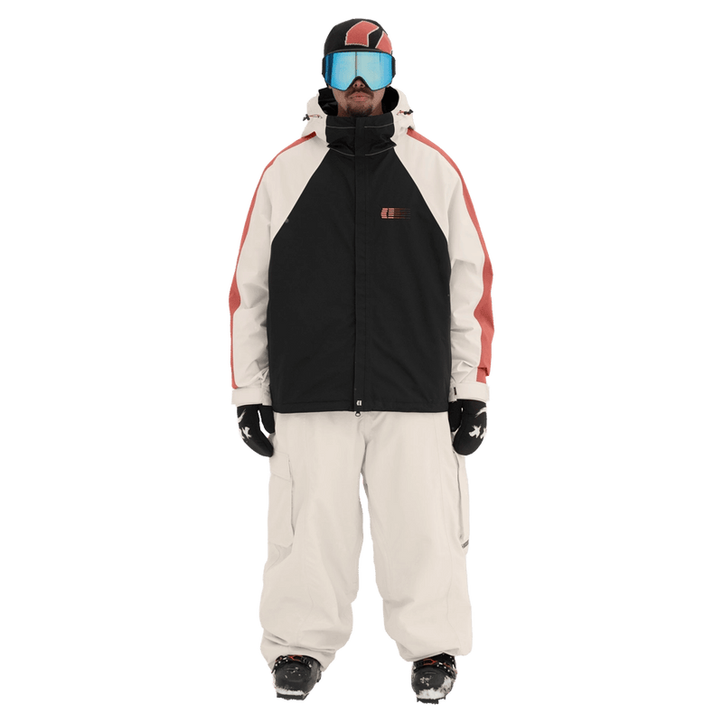 Full-body view of the Armada Gansett 2L Insulated Jacket in black, cream and faded rose colourway, unisex's model