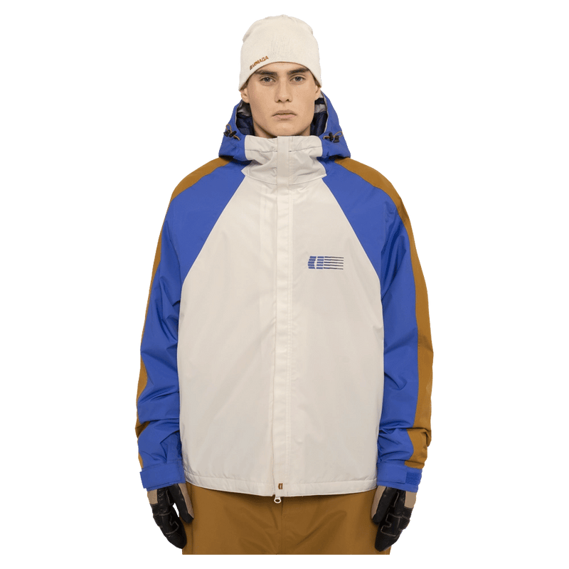 Front view of the Armada Gansett 2L Insulated Jacket in cream, dazzler and golden brown colourway, unisex's model