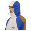Hood view of the Armada Gansett 2L Insulated Jacket in cream, dazzler and golden brown colourway, unisex's model