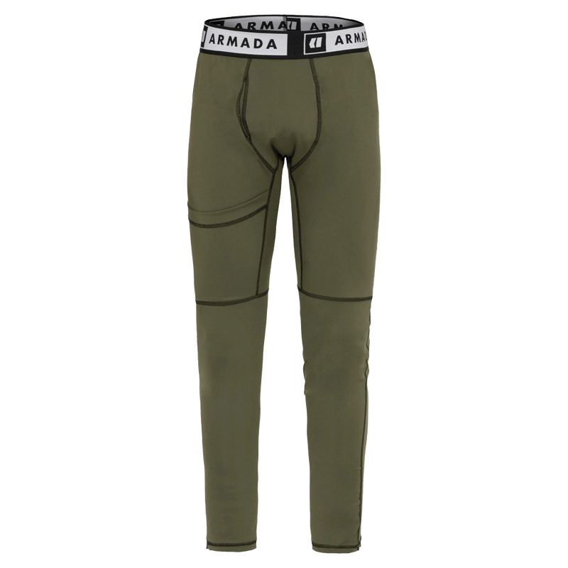 Main view of the Armada Hoopler Baselayer Bottom in Olive colourway, unisex's model